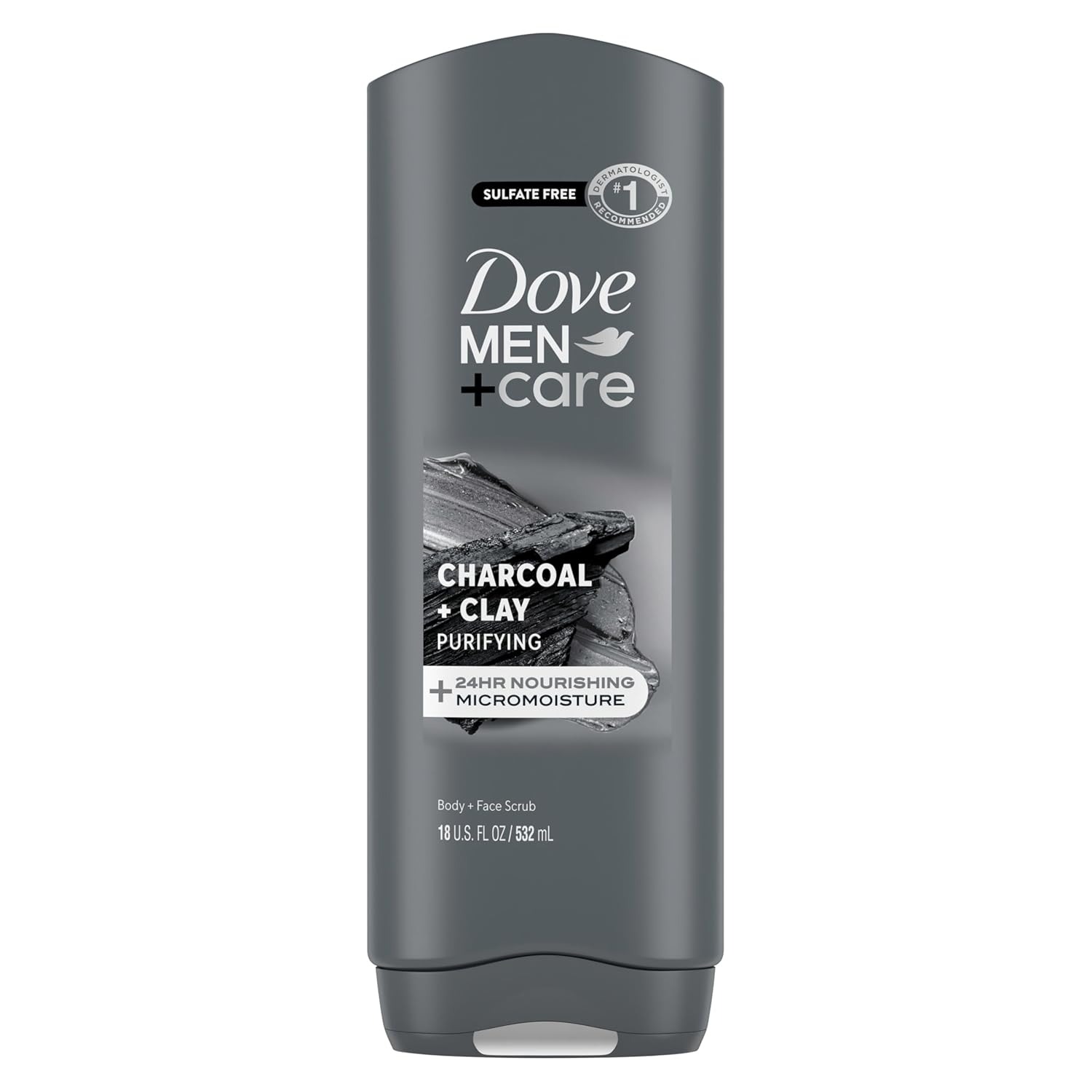 DOVE MEN + CARE Body and Face Wash Purifying Charcoal + Clay Body Wash for Men with 24-Hour Nourishing Micromoisture Technology 18 oz